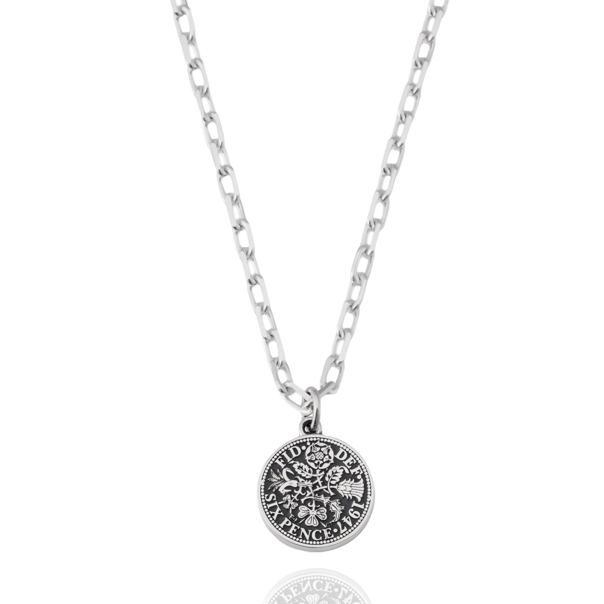 AQUA SILVER】幸せのシックスペンスコインネックレス（カット